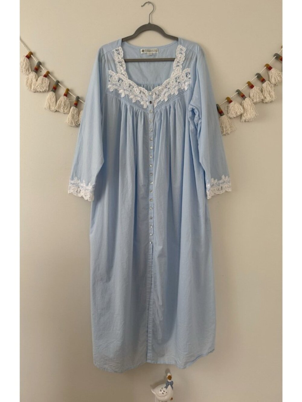 Eileen West Florentine Lace Ballet Gown Nightie Light Blue Lace Sleepwear Cotton